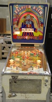 Image # 59450: Flipper Fair Sample Game - Illuminated Front View 
(The metal parts on the cabinet front are polished originals. Serial number 55042 S.)