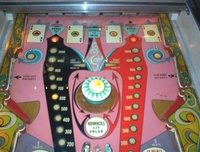 Image # 9148: 4 Aces Upper Playfield 
(Note that this playfield shows a pop bumper where the flyer shows a spinner in the center of the playfield.)