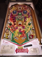 Image # 64601: 4 Roses Playfield 
(This playfield is original condition. Only the rubbers, bulbs, bulb sockets, and bumper skirts have been replaced.)