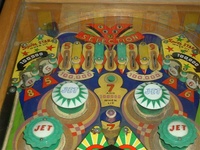 Image # 23500: 4 Star Upper Playfield 
(The top two pop bumper caps are not original to this game.)