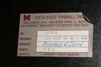Image # 64156: Mary Shelley's Frankenstein Serial Number - Data East Logo 
(Serial number 117276.)