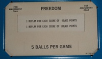 Image # 17159: Freedom Early Production Score Card 
(This image is from the game with serial number 1100.)
