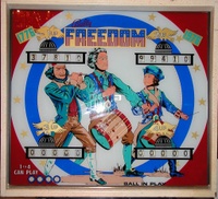 Image # 17144: Freedom Early Production Backglass 
(This image is from the game with serial number 1100.)