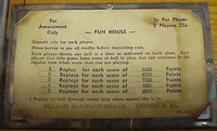 Image # 22361: Fun House Instructions and Score Card
