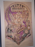 Image # 43125: Future Spa Original Playfield Artwork - Framed  
(Artist is David Christensen.Colored pencil on drafting paper.Dimensions 28 inches wide by 43 inches high.)