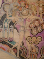 Image # 43127: Future Spa Original Playfield Artwork - Framed - Detail 
(Artist is David Christensen.Colored pencil on drafting paper.Full dimensions are 28 inches wide by 43 inches high.)