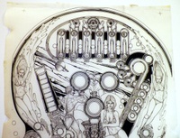 Image # 70361: Future Spa Black Line Drawing - Detail 
(Artist is Dave Christensen.Ink/felt pen on sepia Mylar.Dimensions 28 by 44 inches.)