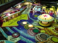 Image # 35976: Galaxy Upper Left Playfield 
(The design on the spinning target does not match the one shown on the manufacturer flyer.)