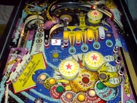 Image # 35974: Galaxy Upper Playfield 
(The design on the spinning target does not match the one shown on the manufacturer flyer.)
