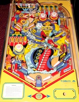 Image # 52468: Genie Playfield 
(The upper left set of flippers are not original and are longer than what the manufacturer had installed.)